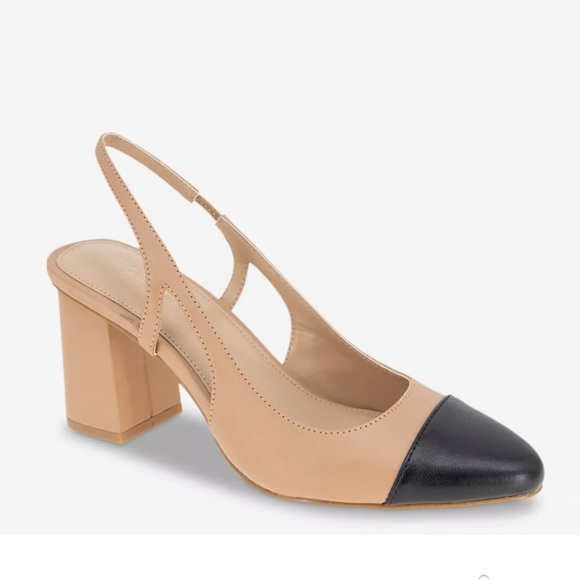 BCBGeneration Tan and Black Slingback Heels with Pointed Toe - Picture 1 of 13